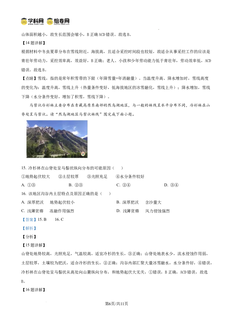 四川省南充市阆中东风学校2024-2025学年高三12月月考试题地理答案_A1502026各地模拟卷（超值！）_12月_241217四川省南充市阆中东风学校2024-2025学年高三12月月考试题