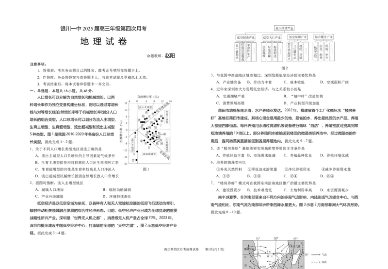 2025届高三第四次月考地理试卷_A1502026各地模拟卷（超值！）_12月_241204宁夏银川一中2025届高三上学期第四次月考_宁夏银川一中2025届高三上学期第四次月考地理