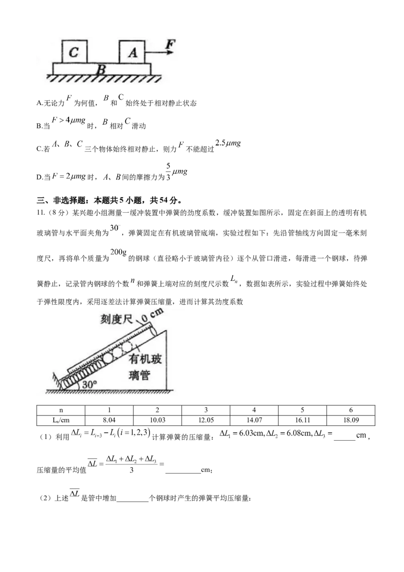 安徽省芜湖市第一中学2024-2025学年高三上学期10月教学质量诊断测试物理试题（含答案）_A1502026各地模拟卷（超值！）_10月