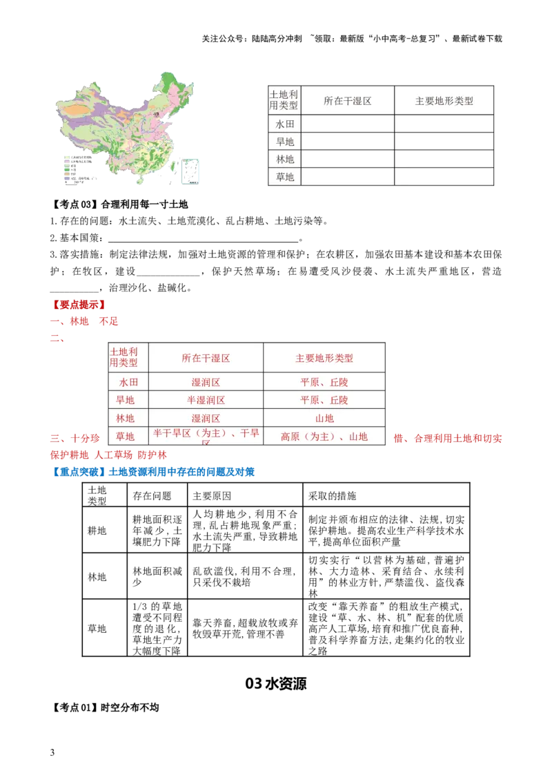 专题19中国的自然资源（背记帮）-备战2024年中考地理一轮复习考点帮（全国通用）（答案版）_02中考总复习（2026版更新中）_09-地理-中考总复习_2024年中考复习资料_一轮复习