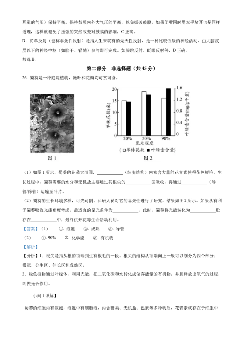 精品解析：北京市平谷区2020-2021学年七年级下学期期末生物试题（解析版）(1)_北京初中期末题_C605-京七八九_B京生物七八九_北京7下生物_2020-2021