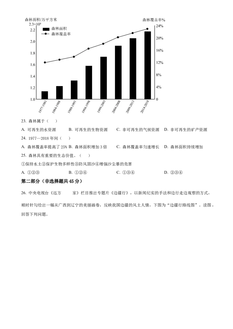 精品解析：北京市延庆区2022-2023学年七年级上学期期末地理试题（原卷版）(1)_北京初中期末题_C605-京七八九_B京地理七八九_地理_北京7上地理_2022-2024_北京地理7上期末