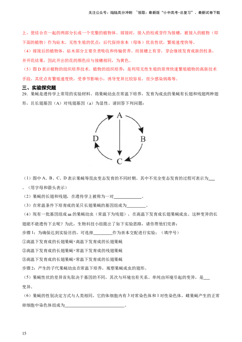 专题20生物的生殖和发育（习题精练）-省心备考2024年中考生物一轮复习精讲精练（全国通用）（解析版）_02中考总复习（2026版更新中）_08-生物-中考总复习_2024年中考复习资料