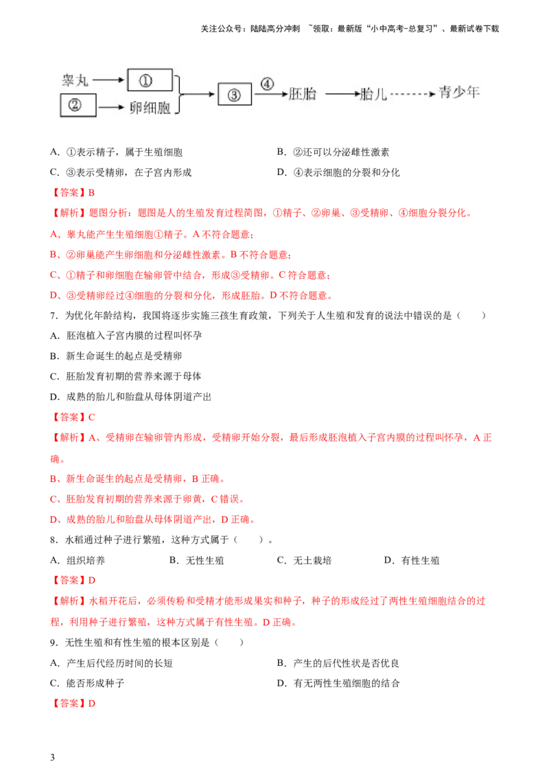 专题20生物的生殖和发育（习题精练）-省心备考2024年中考生物一轮复习精讲精练（全国通用）（解析版）_02中考总复习（2026版更新中）_08-生物-中考总复习_2024年中考复习资料