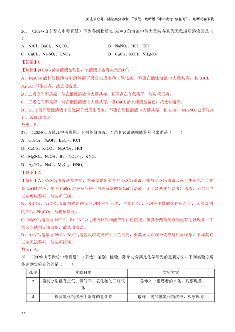专题16物质的检验、鉴别、分离与提纯（解析版）_02中考总复习（2026版更新中）_05-化学-中考总复习_2026年中考复习（更新中）_备战2026年中考化学真题题源解密