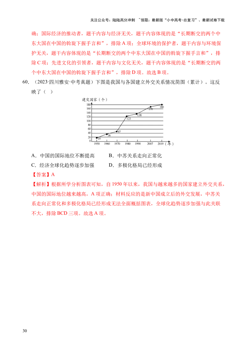专题20国防建设与外交成就&middot;选择题（全国通用）（原卷版）_02中考总复习（2026版更新中）_06-历史-中考总复习_2026年中考复习（更新中）