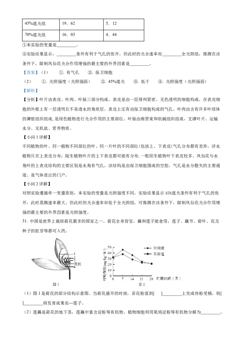 精品解析：北京市东城区2021-2022学年七年级上学期期末生物试题（解析版）(1)_北京初中期末题_C605-京七八九_B京生物七八九_北京7上生物_2021-2022