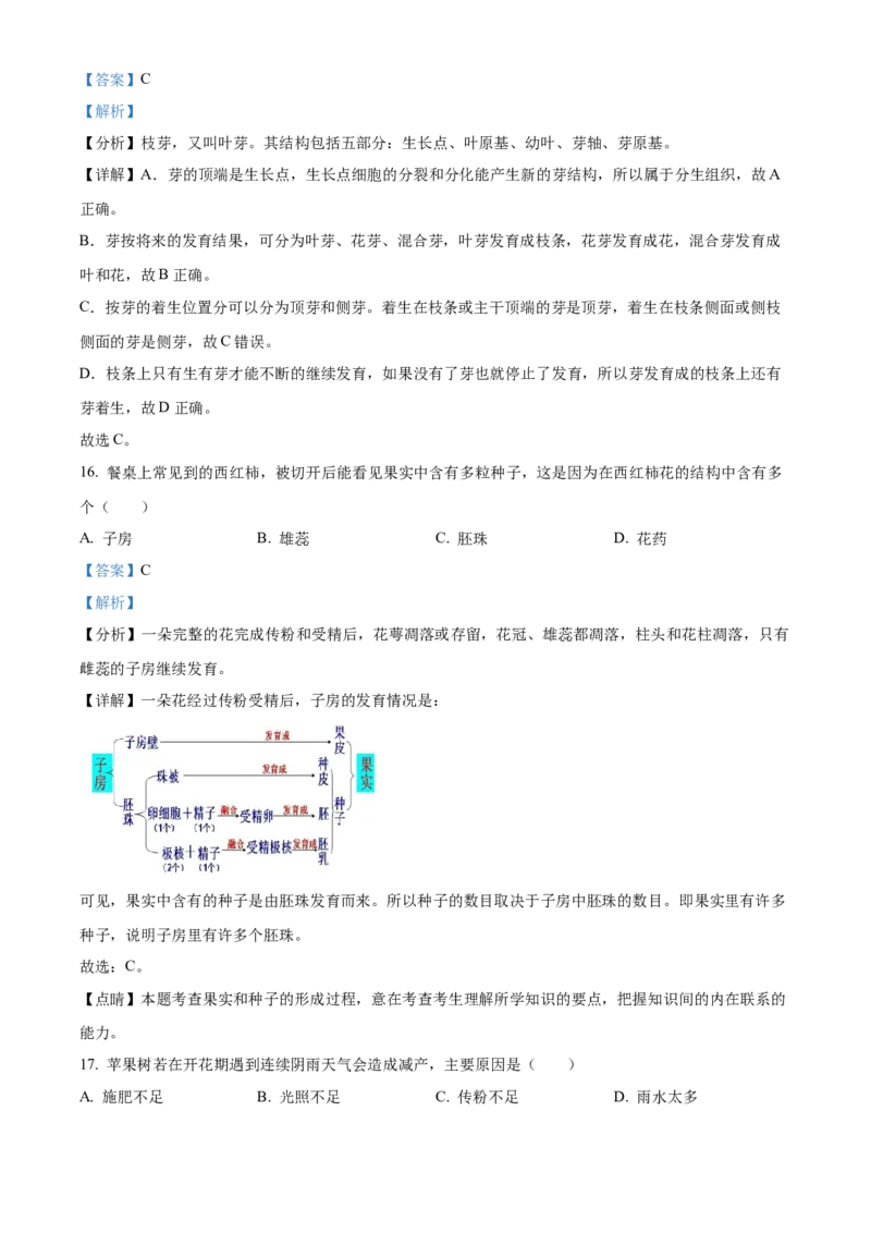 精品解析：北京市东城区2021-2022学年七年级上学期期末生物试题（解析版）(1)_北京初中期末题_C605-京七八九_B京生物七八九_北京7上生物_2021-2022