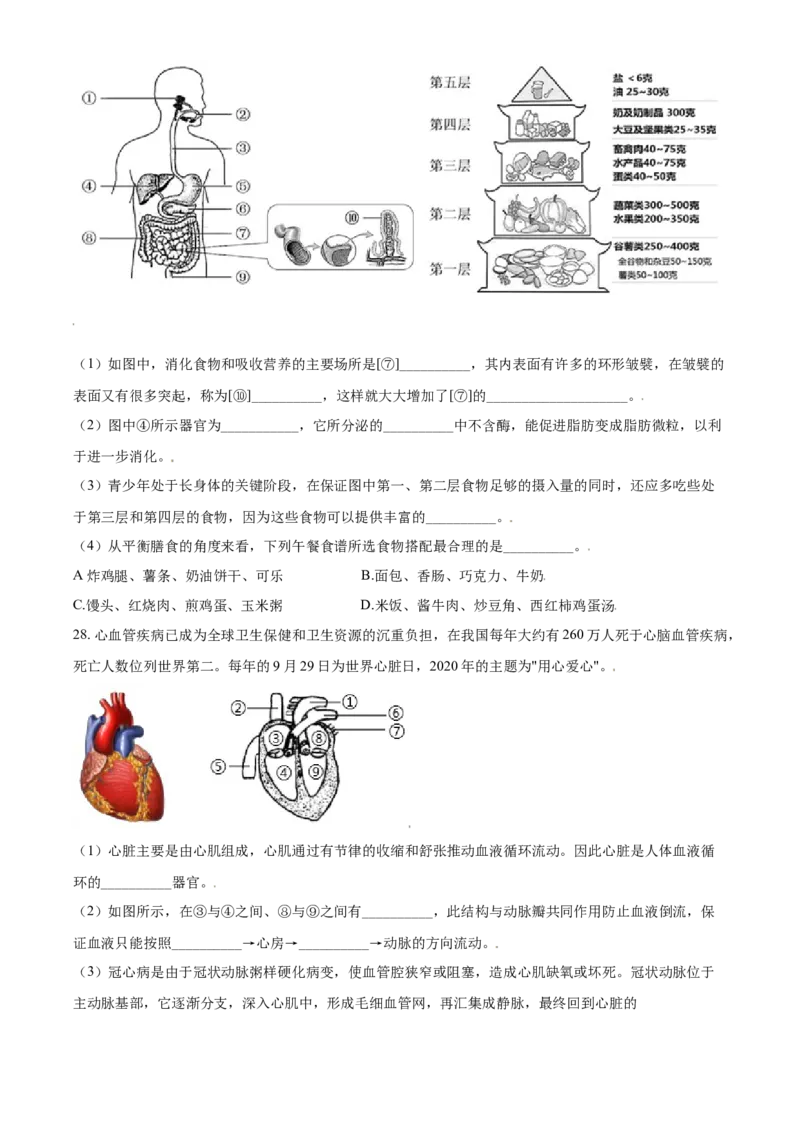 精品解析：北京市密云区2020-2021学年七年级上学期期末生物试题（原卷版）(1)_北京初中期末题_C605-京七八九_B京生物七八九_北京7上生物_2020-2021