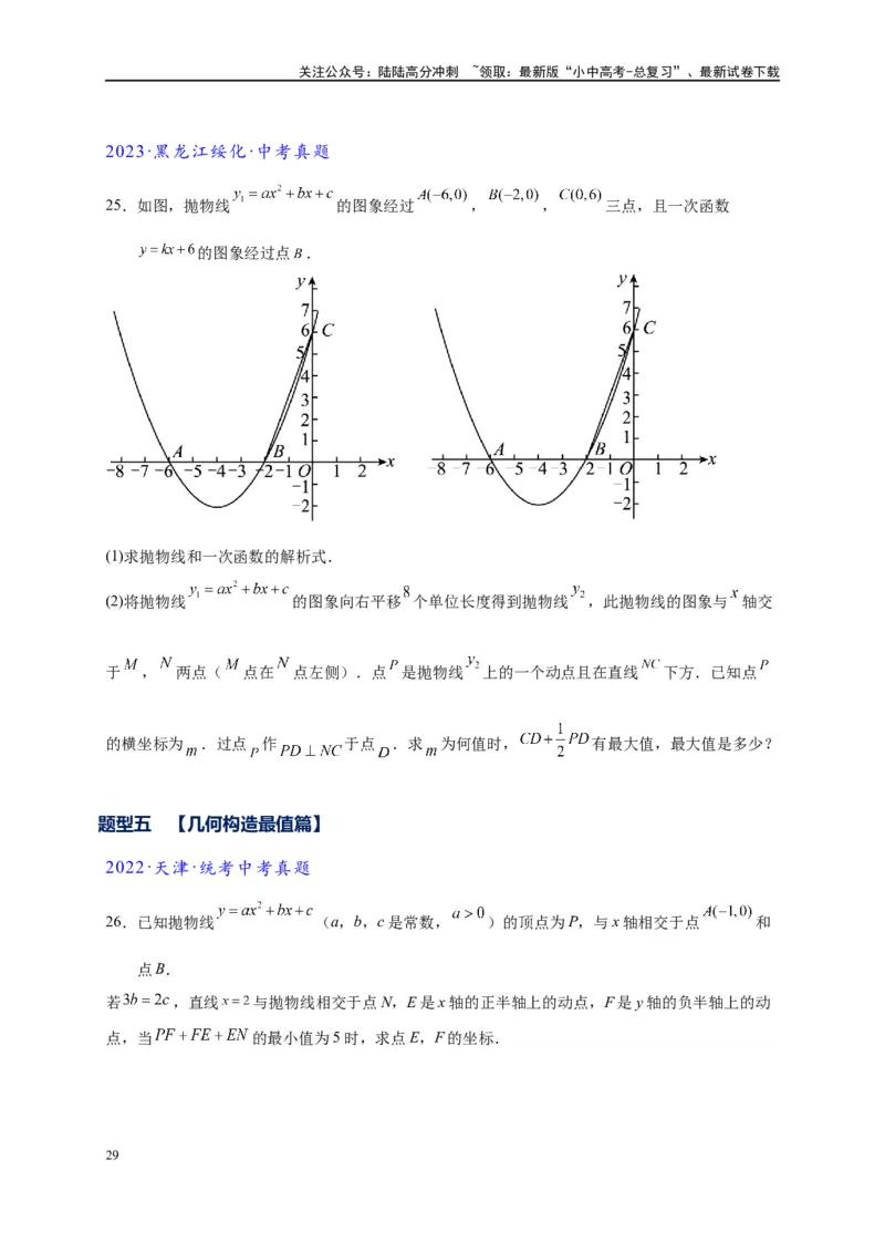 专题2-7二次函数中的最值问题（原卷版）_02中考总复习（2026版更新中）_02-数学-中考总复习_2024年中考复习资料_专项复习资料