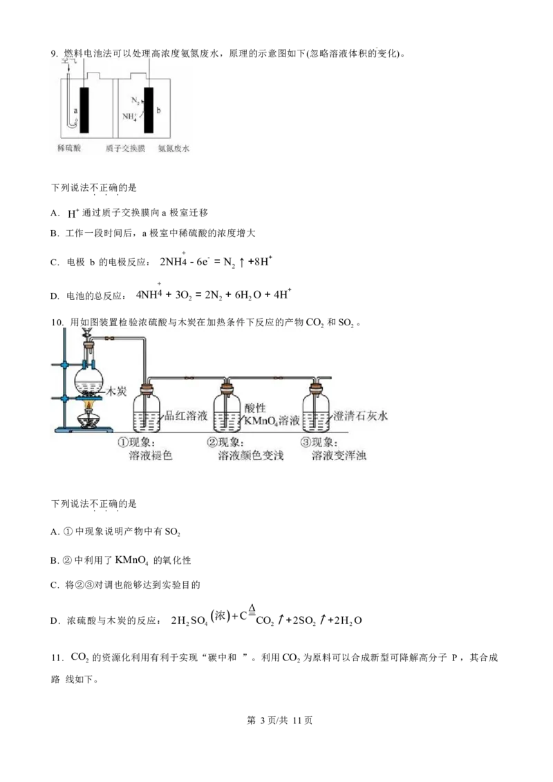 化学试卷（原卷版）_A1502026各地模拟卷（超值！）_11月_241103北京市中国人民大学附属中学2025届高三年级10月质量检测练习