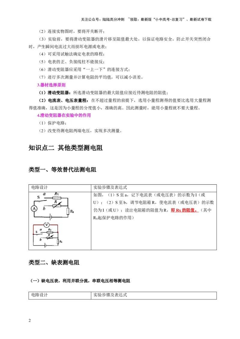 专题17伏安法测电阻其它方法测电阻（原卷版）_02中考总复习（2026版更新中）_04-物理-中考总复习_2024年中考复习资料_二轮复习_2024年中考物理二轮专项复习核心考点讲解与必刷题型汇编