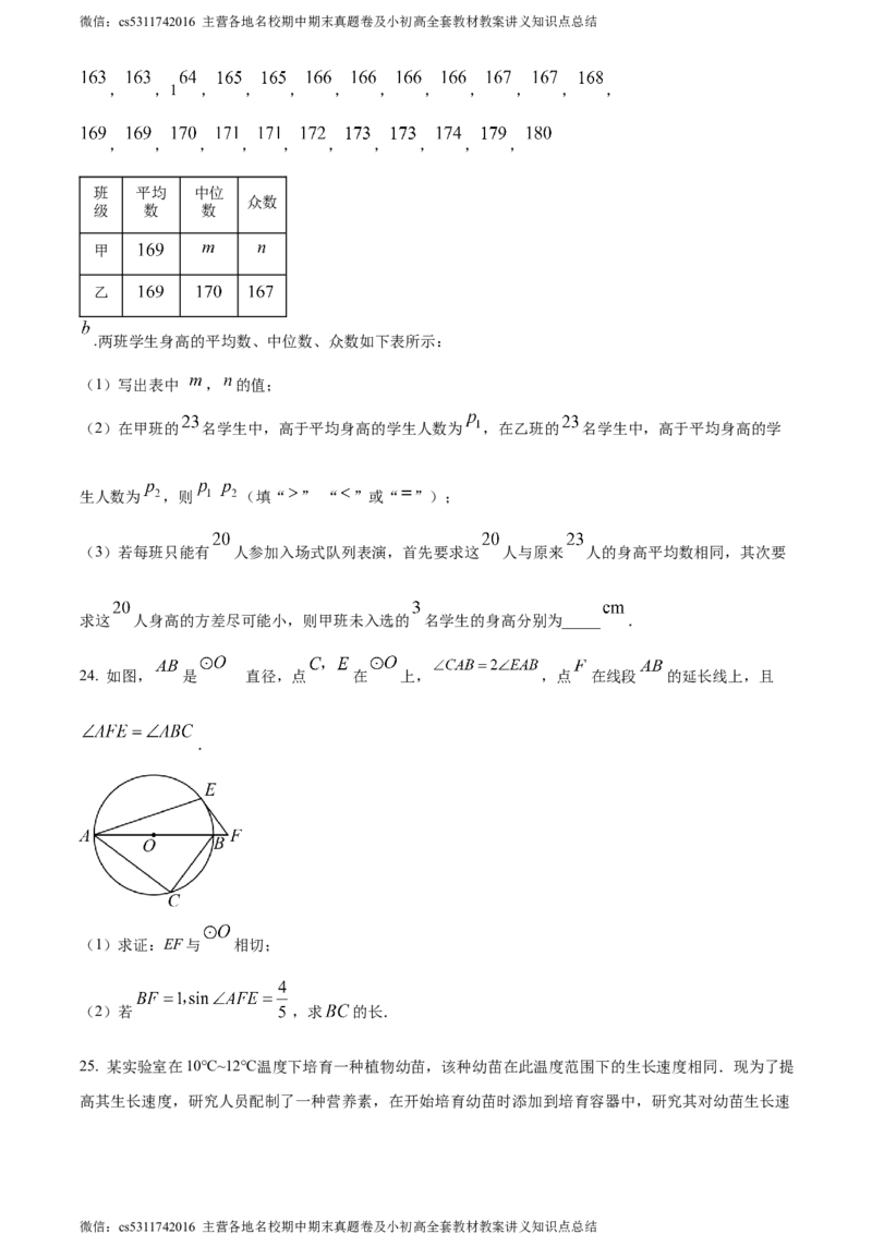 精品解析：2024年北京市丰台区中考二模数学试题（原卷版）(1)_北京初中期末题_C605-京七八九_B京市数学七八九_北京9下数学(含中考模拟）_北京数学9下一二三模