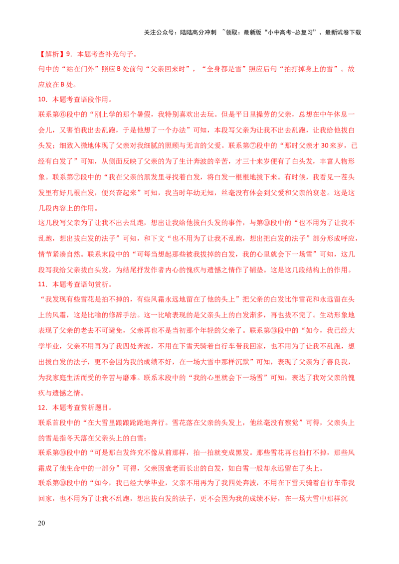 专题19词、句、段的作用及赏析（讲练）-2024年中考语文二轮复习讲练测（全国通用）（解析版）_02中考总复习（2026版更新中）_01-语文-中考总复习_2024年中考资料_二轮复习_讲义