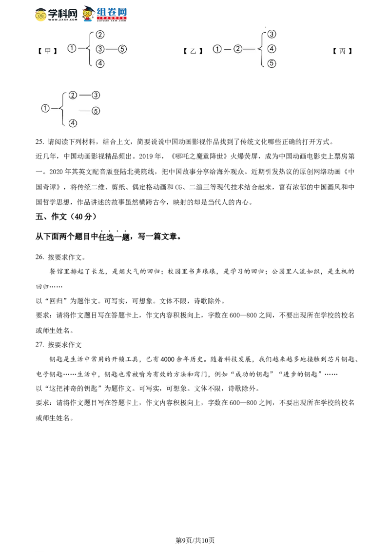 精品解析：2023年北京市丰台区中考一模语文试题（原卷版）(1)_北京初中期末题_C605-京七八九_B语文七八九_北京9下语文_2022-2023_精品解析：2023届北京市丰台区中考一模语文试题