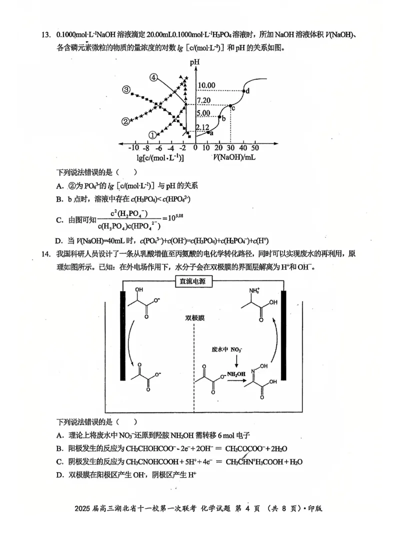 十一校化学试卷_A1502026各地模拟卷（超值！）_12月_241205湖北十一校2025届高三12月联考_化学