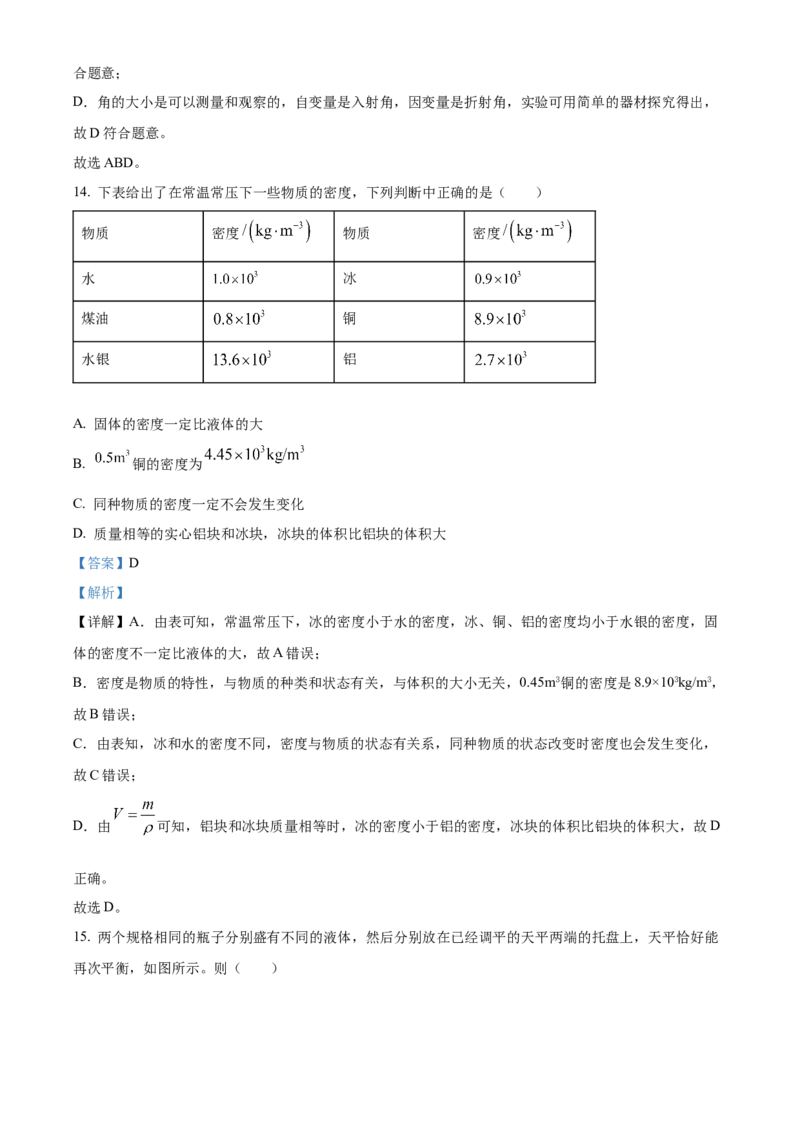 精品解析：北京市大兴区2022-2023学年八年级上学期期末物理试题（解析版）(1)_北京初中期末题_C605-京七八九_B京物理八九_物理_八年级上学期物理_2022-2023