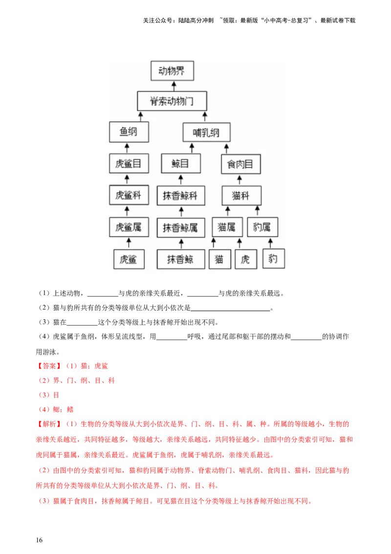 专题19生物的多样性及其保护（习题精练）-省心备考2024年中考生物一轮复习精讲精练（全国通用）（解析版）_02中考总复习（2026版更新中）_08-生物-中考总复习_2024年中考复习资料