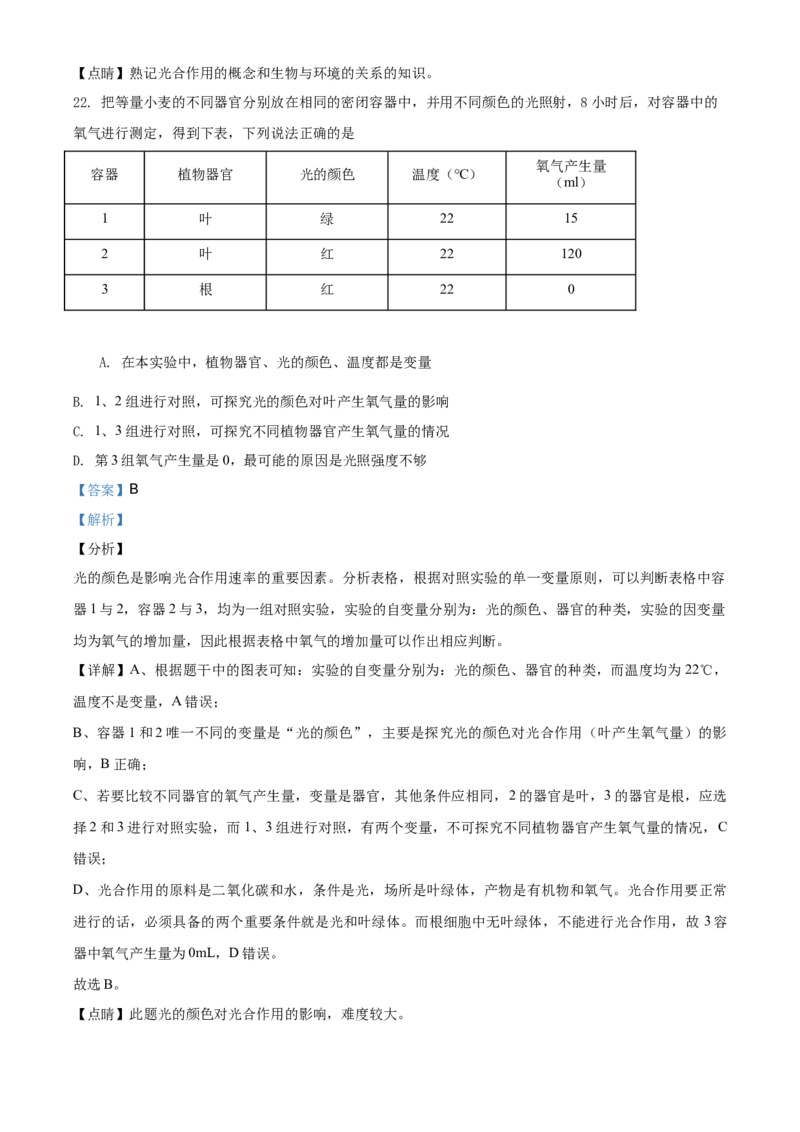 精品解析：北京市怀柔区2019-2020学年七年级上学期期末生物试题（解析版）(1)_北京初中期末题_C605-京七八九_B京生物七八九_北京7上生物_2019-2020