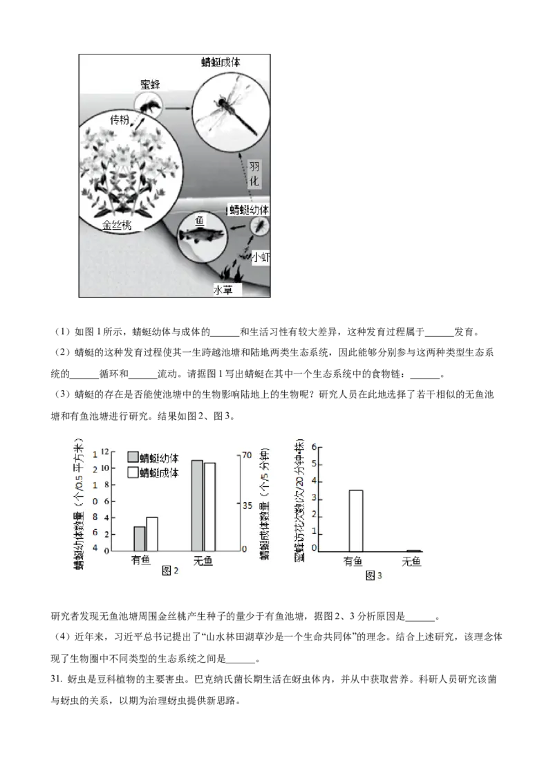 精品解析：2022年北京市海淀区中考二模生物试题（原卷版）(1)_北京初中期末题_C605-京七八九_B京生物七八九_北京八下生物_精品解析：2022年北京市海淀区中考二模生物试题