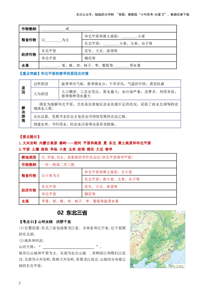 专题22北方地区（背记帮）-备战2024年中考地理一轮复习考点帮（全国通用）（答案版）_02中考总复习（2026版更新中）_09-地理-中考总复习_2024年中考复习资料_一轮复习