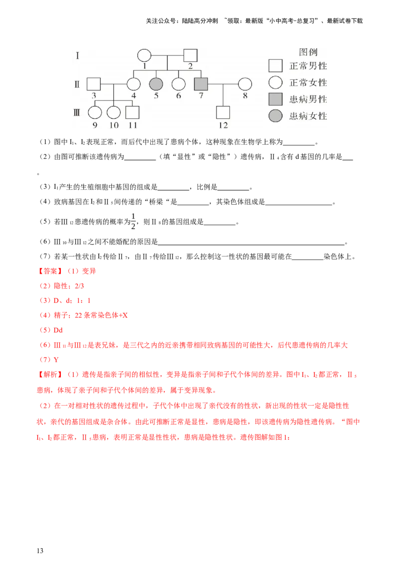 专题21生物的遗传和变异（习题精练）-省心备考2024年中考生物一轮复习精讲精练（全国通用）（解析版）_02中考总复习（2026版更新中）_08-生物-中考总复习_2024年中考复习资料