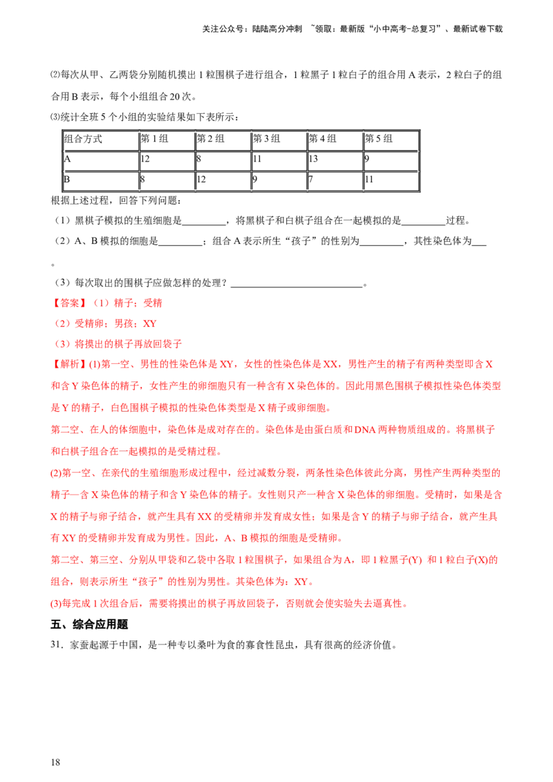 专题21生物的遗传和变异（习题精练）-省心备考2024年中考生物一轮复习精讲精练（全国通用）（解析版）_02中考总复习（2026版更新中）_08-生物-中考总复习_2024年中考复习资料