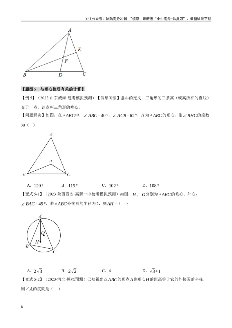 专题19三角形的概念和性质十六大题型（举一反三）（原卷版）_02中考总复习（2026版更新中）_02-数学-中考总复习_2024年中考复习资料_一轮复习资料