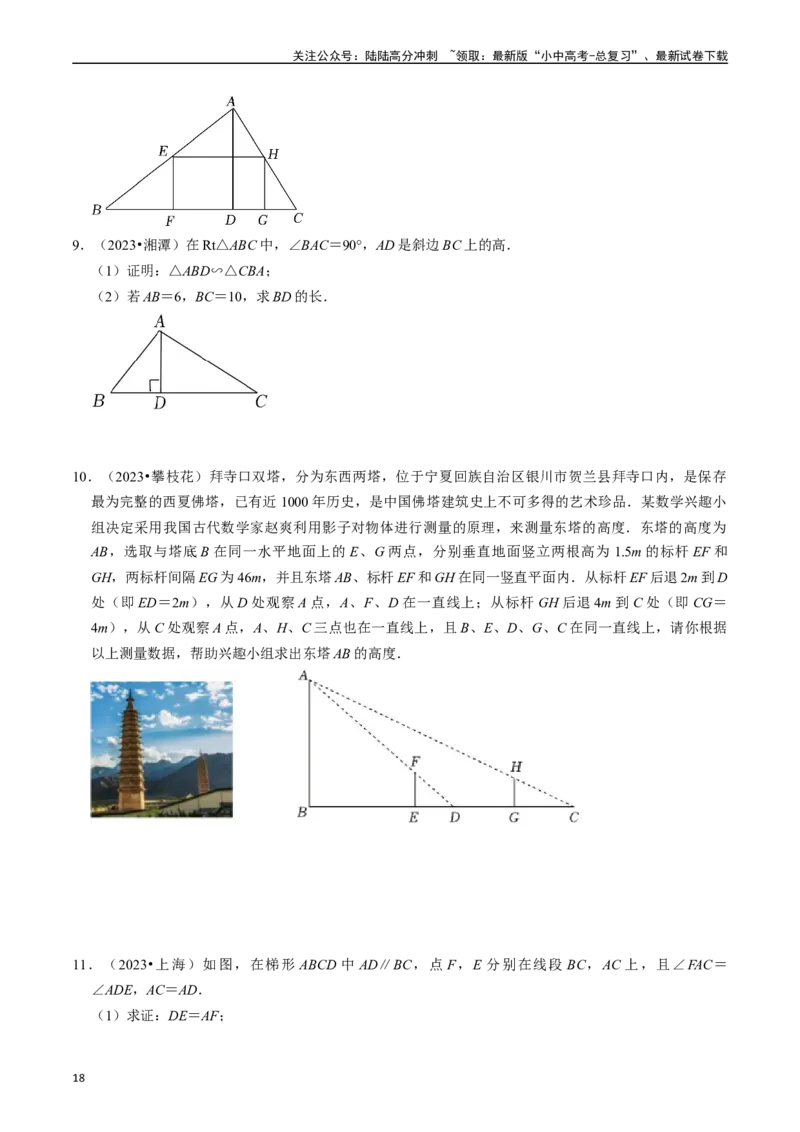 专题19图形的相似与位似的核心知识点精讲（讲义）-备战2024年中考数学一轮复习考点帮（全国通用）（原卷版）_02中考总复习（2026版更新中）_02-数学-中考总复习_2024年中考复习资料_讲义