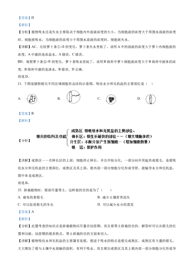 精品解析：北京市北京师范大学附属实验中学2022-2023学年七年级上学期期中生物试题（解析版）(1)_北京初中期末题_C605-京七八九_B京生物七八九_北京7上生物_2022-2024_北京生物7上期中