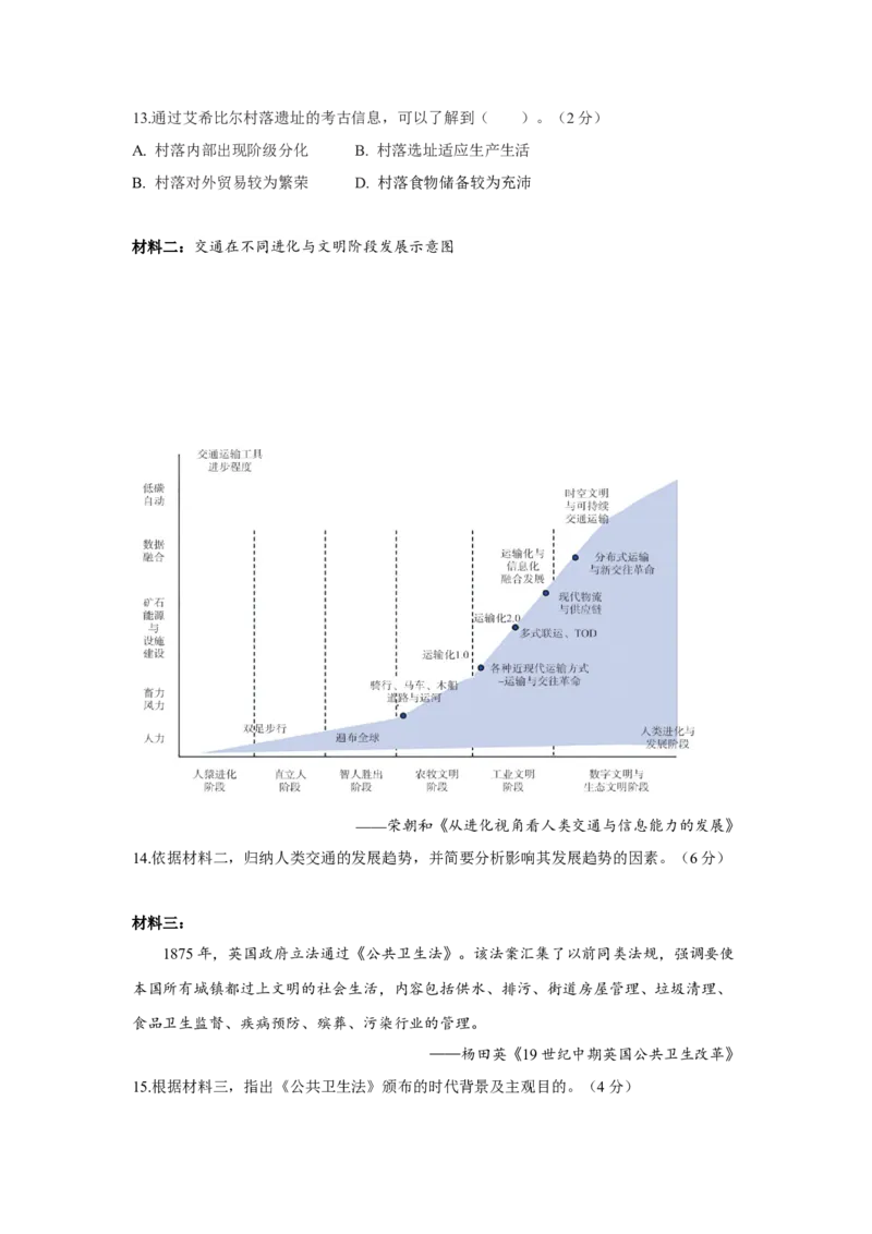 上海市奉贤区2024-2025学年高三上学期一模历史试题（含答案）_A1502026各地模拟卷（超值！）_12月_241216上海市奉贤区2025届高三上学期一模