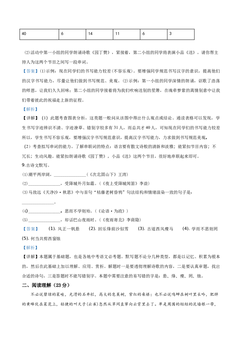 精品解析：北京市昌平区新学道临川学校2019-2020学年七年级上学期期中语文试题（解析版）(1)_北京初中期末题_C605-京七八九_B语文七八九_北京语文七上_2019-2020