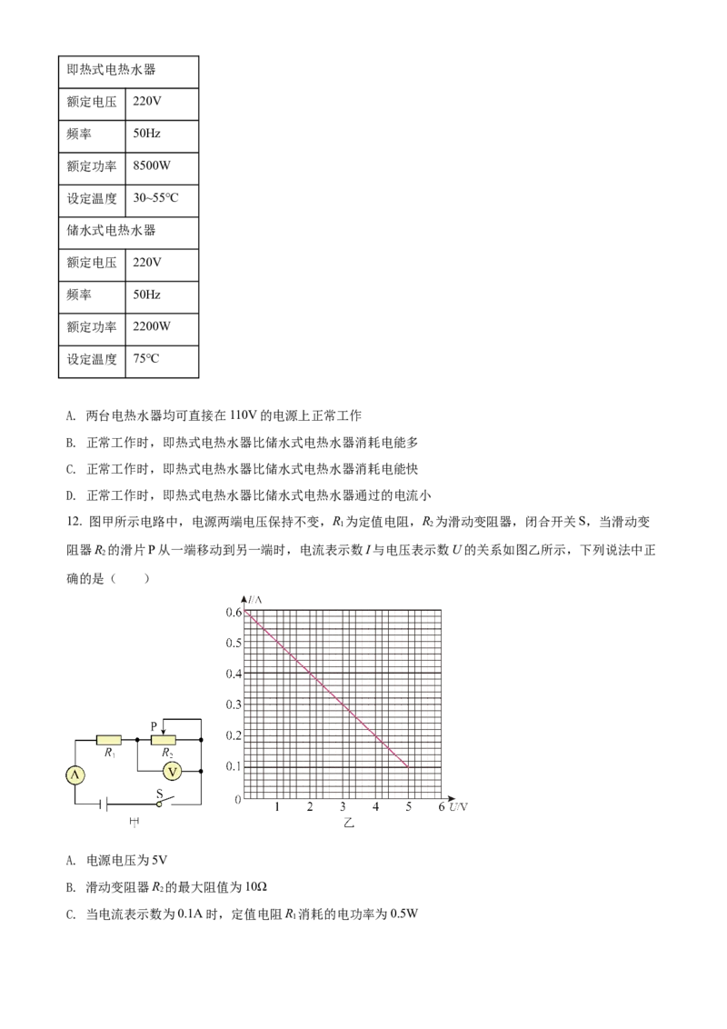 精品解析：北京市丰台区2021&mdash;2022学年九年级（上）期末考试物理试题（原卷版）(1)_北京初中期末题_C605-京七八九_北京9上物理_2021-2022
