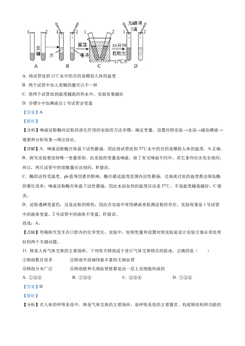 精品解析：2022年北京市第五中学分校中考一模生物试题（解析版）(1)_北京初中期末题_C605-京七八九_B京生物七八九_北京八下生物_精品解析：2022年北京市第五中学分校中考一模生物试题