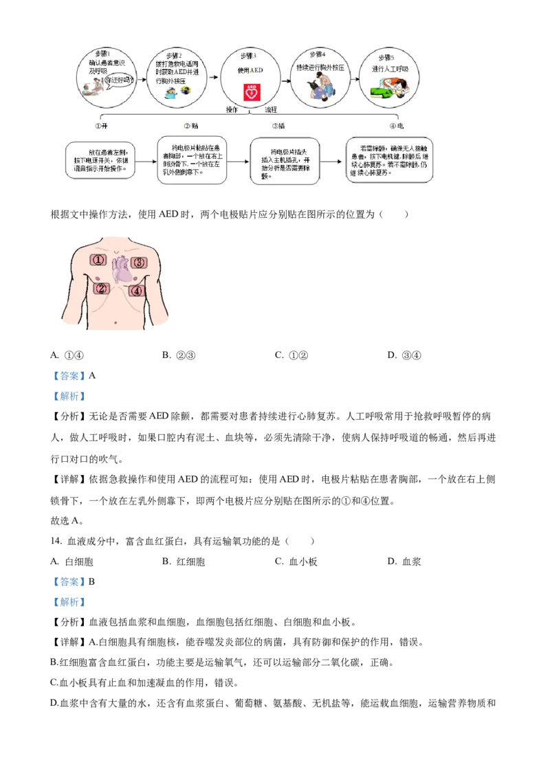 精品解析：2022年北京市第五中学分校中考一模生物试题（解析版）(1)_北京初中期末题_C605-京七八九_B京生物七八九_北京八下生物_精品解析：2022年北京市第五中学分校中考一模生物试题