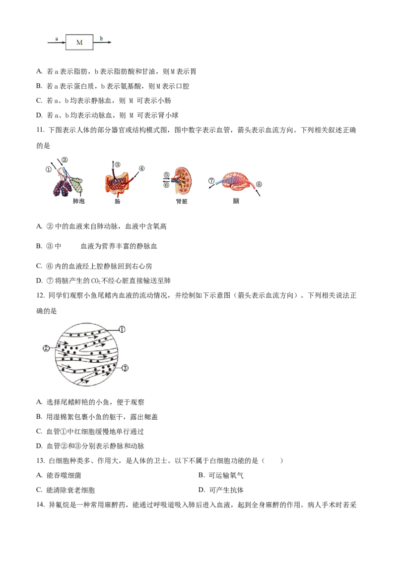 精品解析：北京人民大学附属中学2021-2022学年八年级下学期生物课后服务（六）（原卷版）(1)_北京初中期末题_C605-京七八九_B京生物七八九_北京八下生物