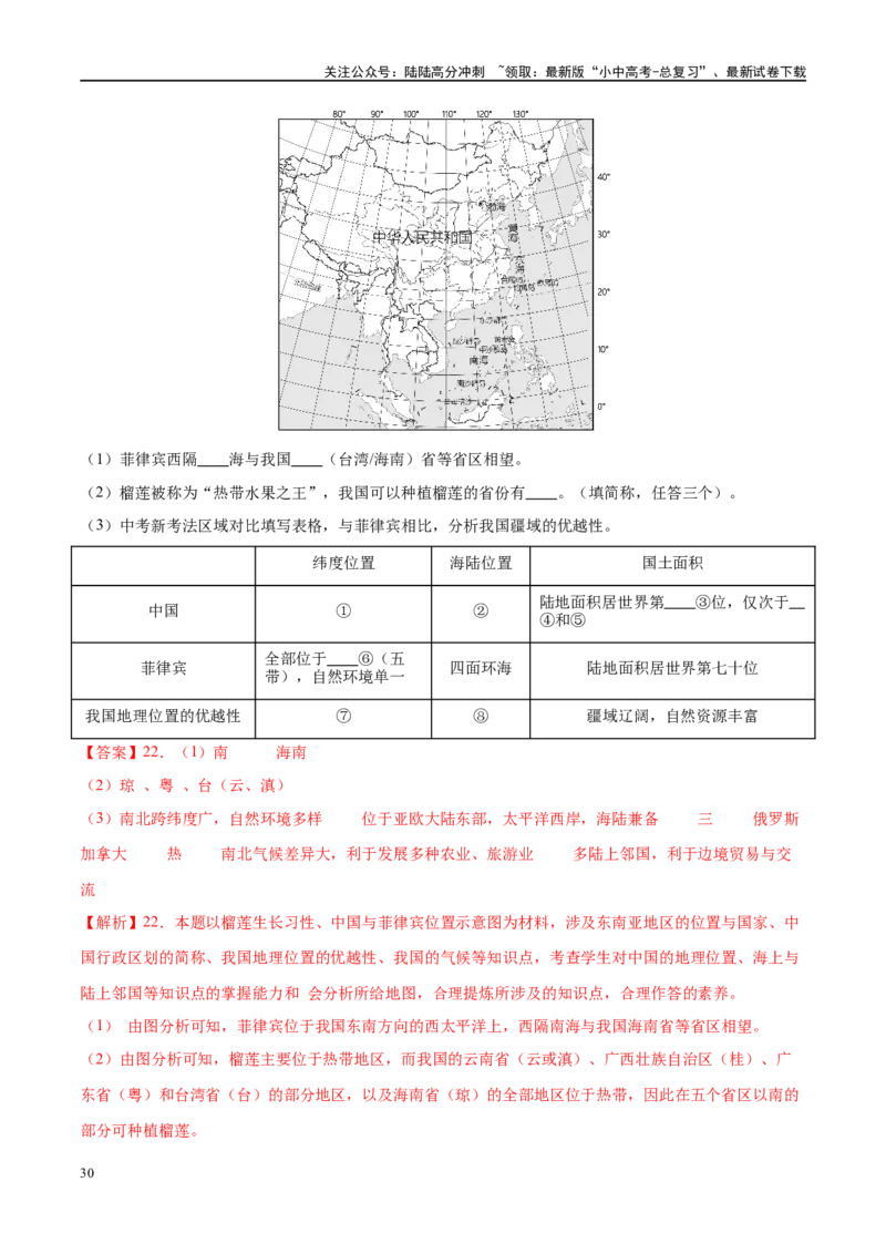 专题17中国的疆域、人口和民族（梯级进阶练）（解析版）_02中考总复习（2026版更新中）_09-地理-中考总复习_2024年中考复习资料_一轮复习_❤2024年中考地理一轮复习讲练测（全国通用）