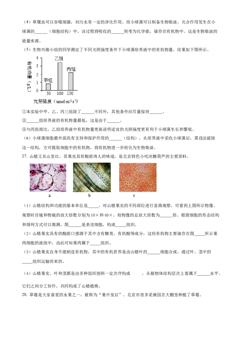 精品解析：北京市北京师范大学附属实验中学2022-2023学年七年级上学期期中生物试题（原卷版）(1)_北京初中期末题_C605-京七八九_B京生物七八九_北京7上生物_2022-2024_北京生物7上期中