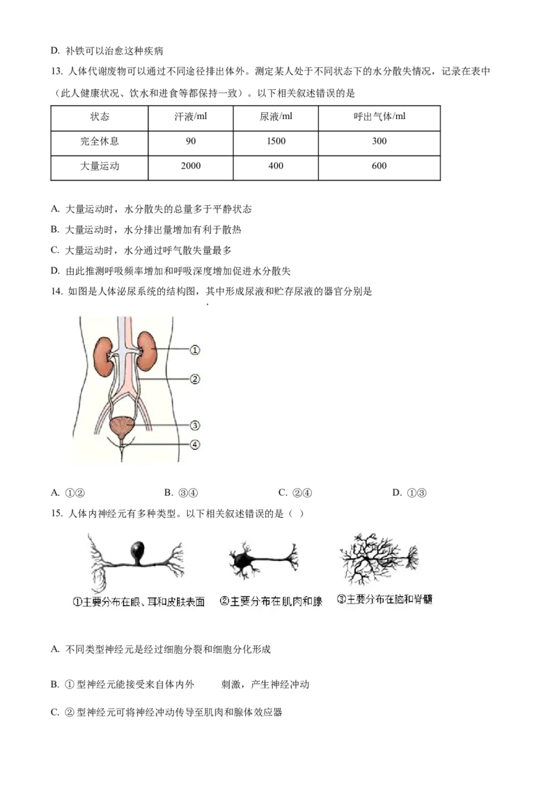精品解析：北京市十一学校2021-2022学年八年级下学期期中生物试题（原卷版）(1)_北京初中期末题_C605-京七八九_B京生物七八九_北京八下生物