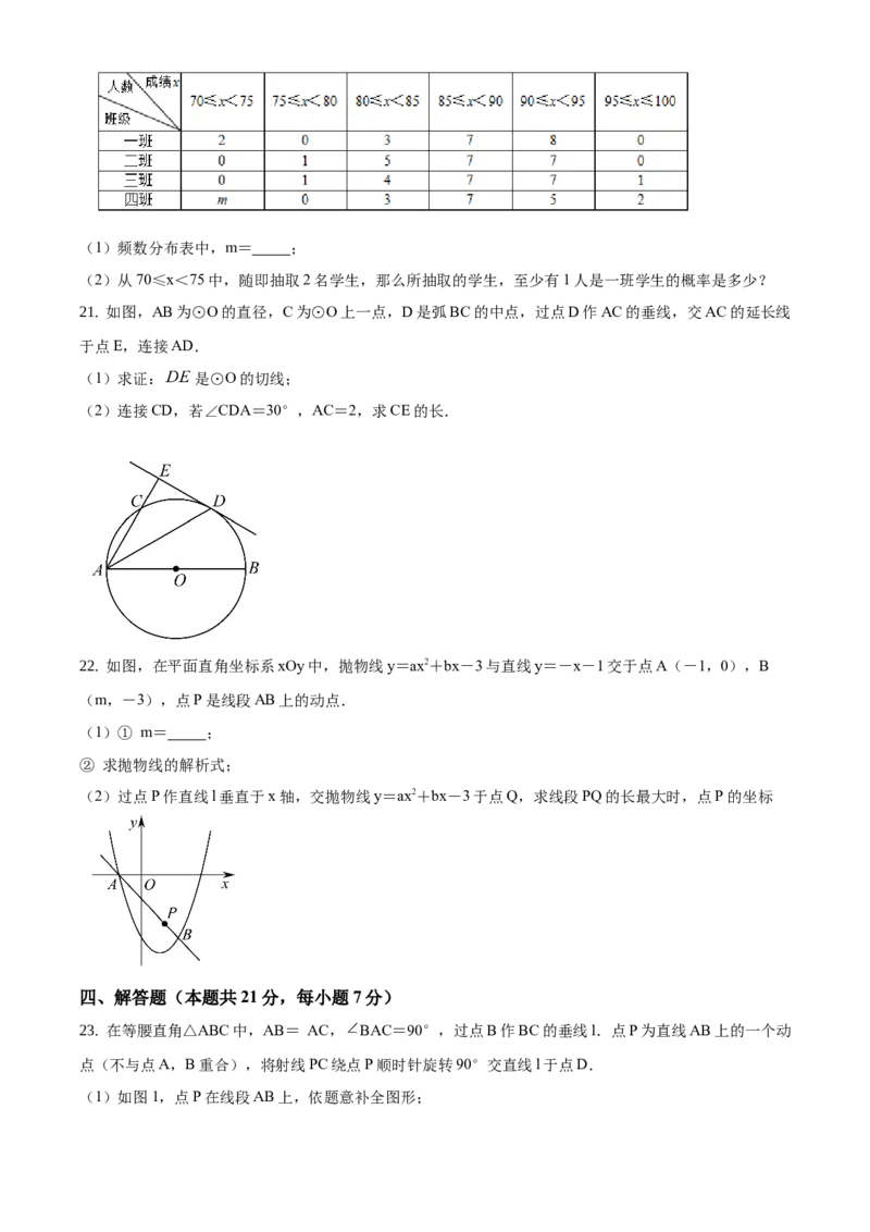 精品解析：北京市朝阳区2020-2021学年九年级上学期期末数学试题（原卷版）(1)_北京初中期末题_C605-京七八九_B京市数学七八九_北京9上数学_2020-2021