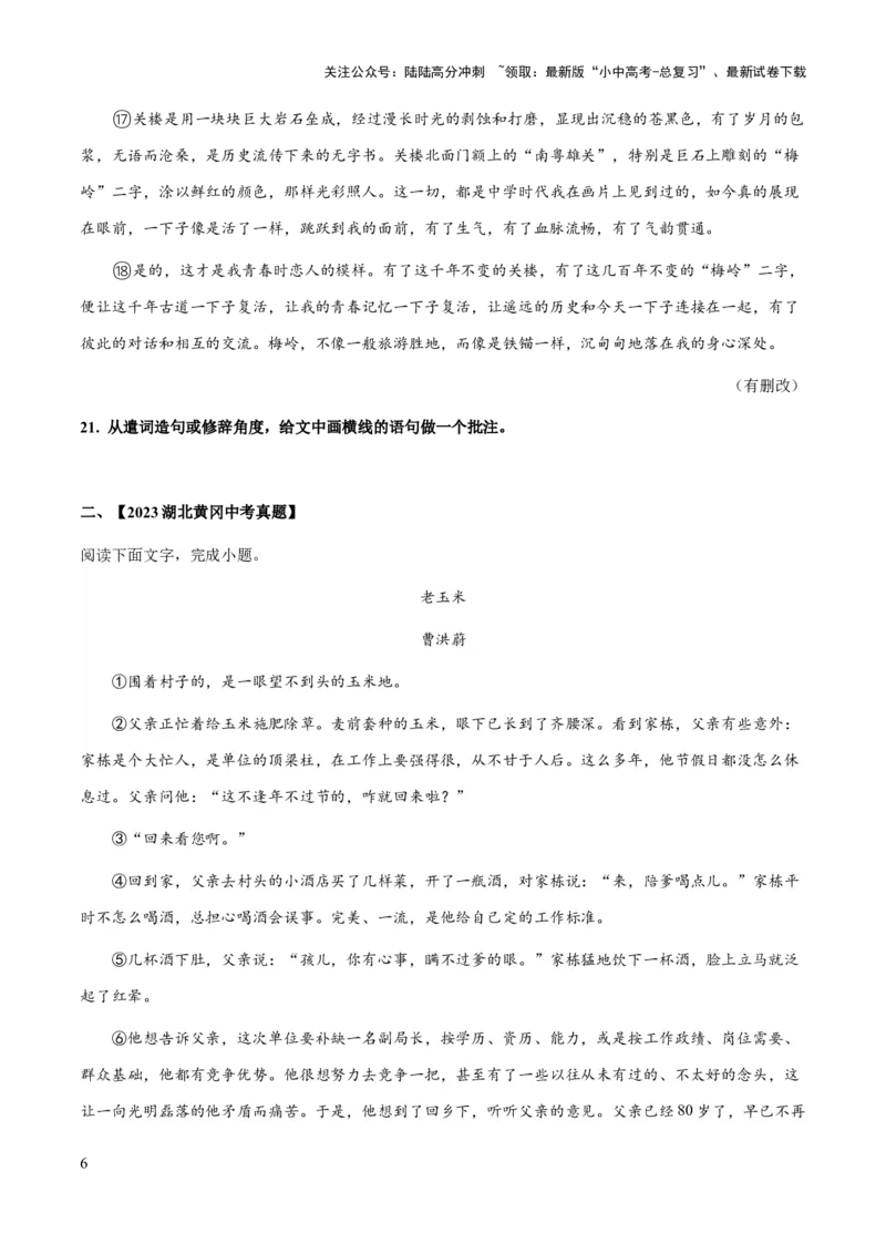 专题52文学类文本之字词赏析（知识梳理+练习）(原卷版）_02中考总复习（2026版更新中）_01-语文-中考总复习_2025年中考资料_备战2025年中考语文一轮复习考点突破（全国通用）