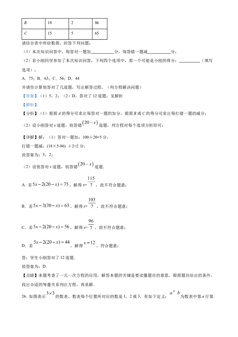 精品解析：北京市通州区2021-2022学年七年级上学期期末数学试题（解析版）(1)_北京初中期末题_C605-京七八九_B京市数学七八九_北京7上数学_2021-2022