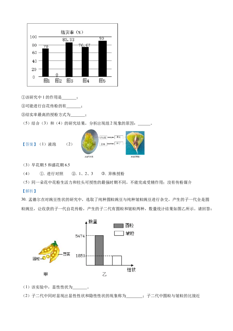 精品解析：北京市燕山地区2022-2023学年八年级上学期期末生物试题（解析版）(1)_北京初中期末题_C605-京七八九_B京生物七八九_北京八上生物_2022-2023