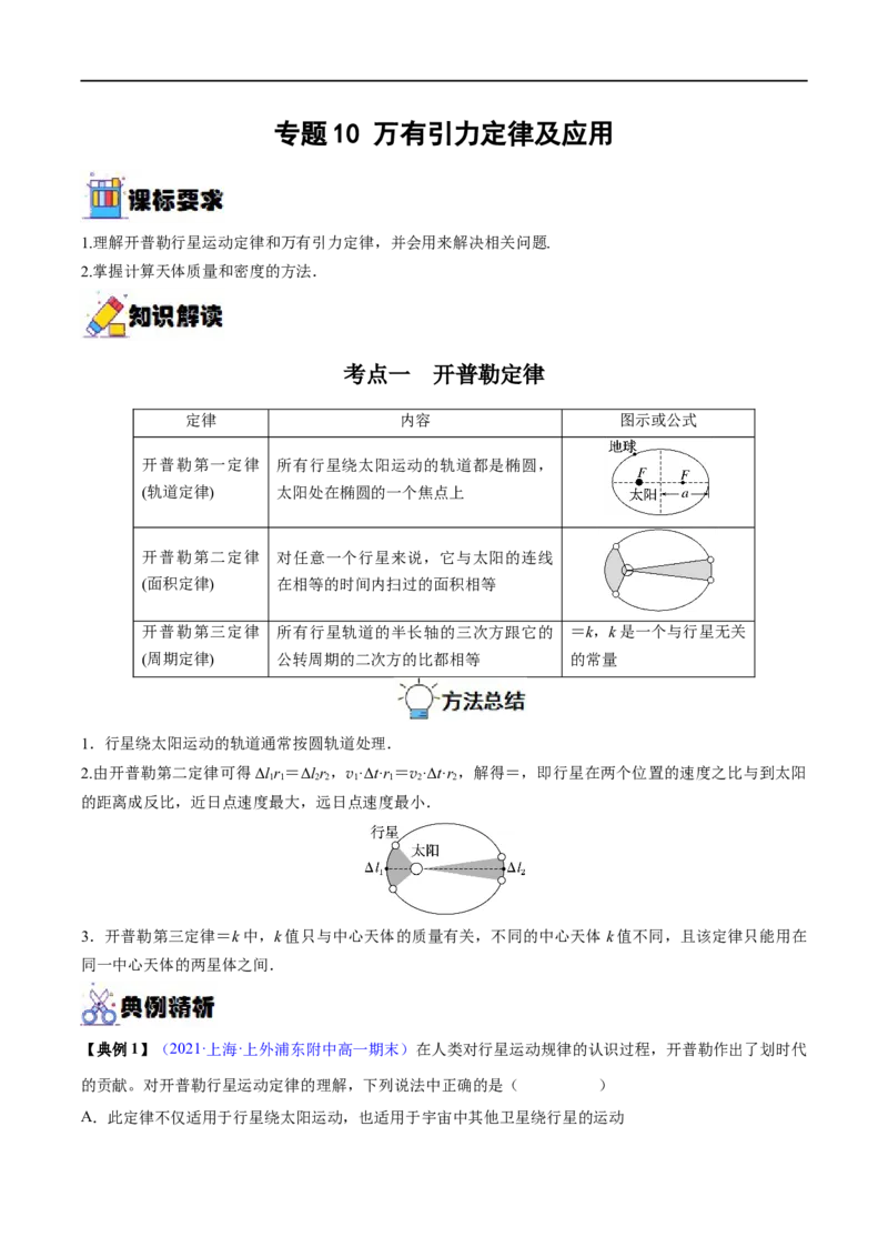 专题10万有引力定律及应用&mdash;&mdash;全攻略备战2023年高考物理一轮重难点复习（原卷版）_4.2025物理总复习_2023年新高复习资料_一轮复习_全攻略备战2023年高考物理一轮重难点复习