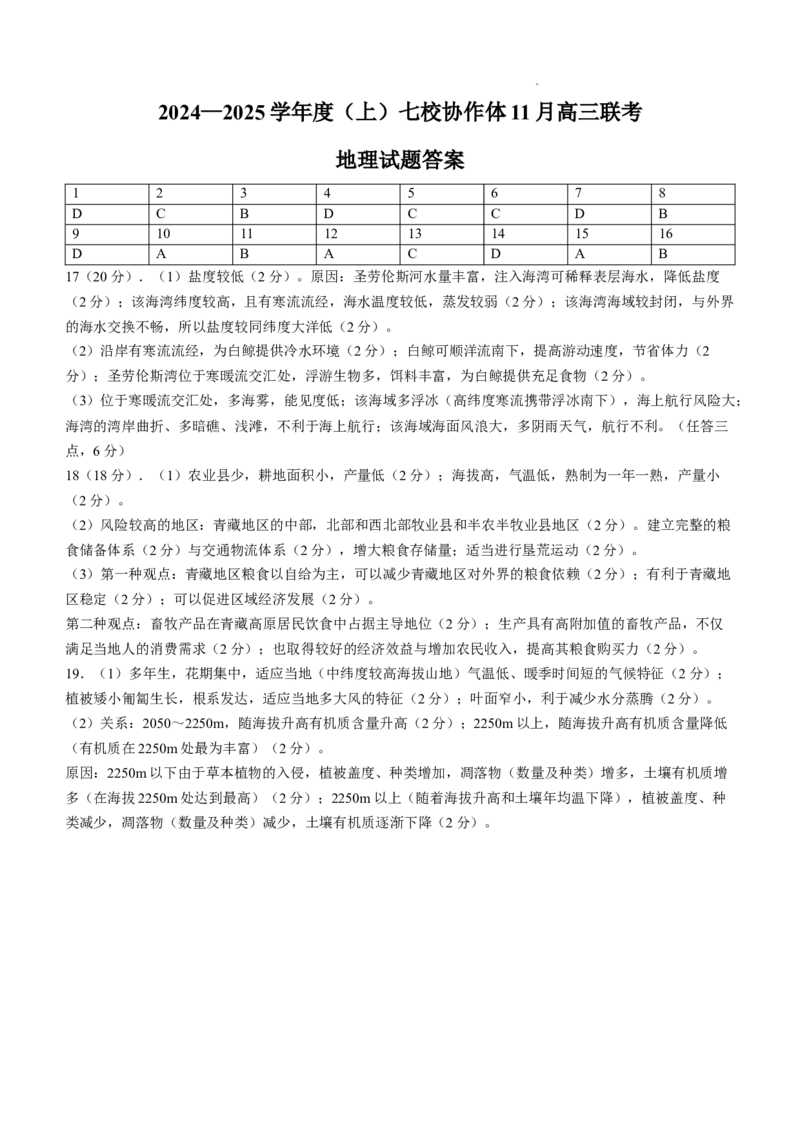 辽宁省七校协作体2024-2025学年高三上学期11月期中联考试题地理Word版含答案_A1502026各地模拟卷（超值！）_11月_241118辽宁省七校协作体2024-2025学年高三上学期11月期中联考（全科）