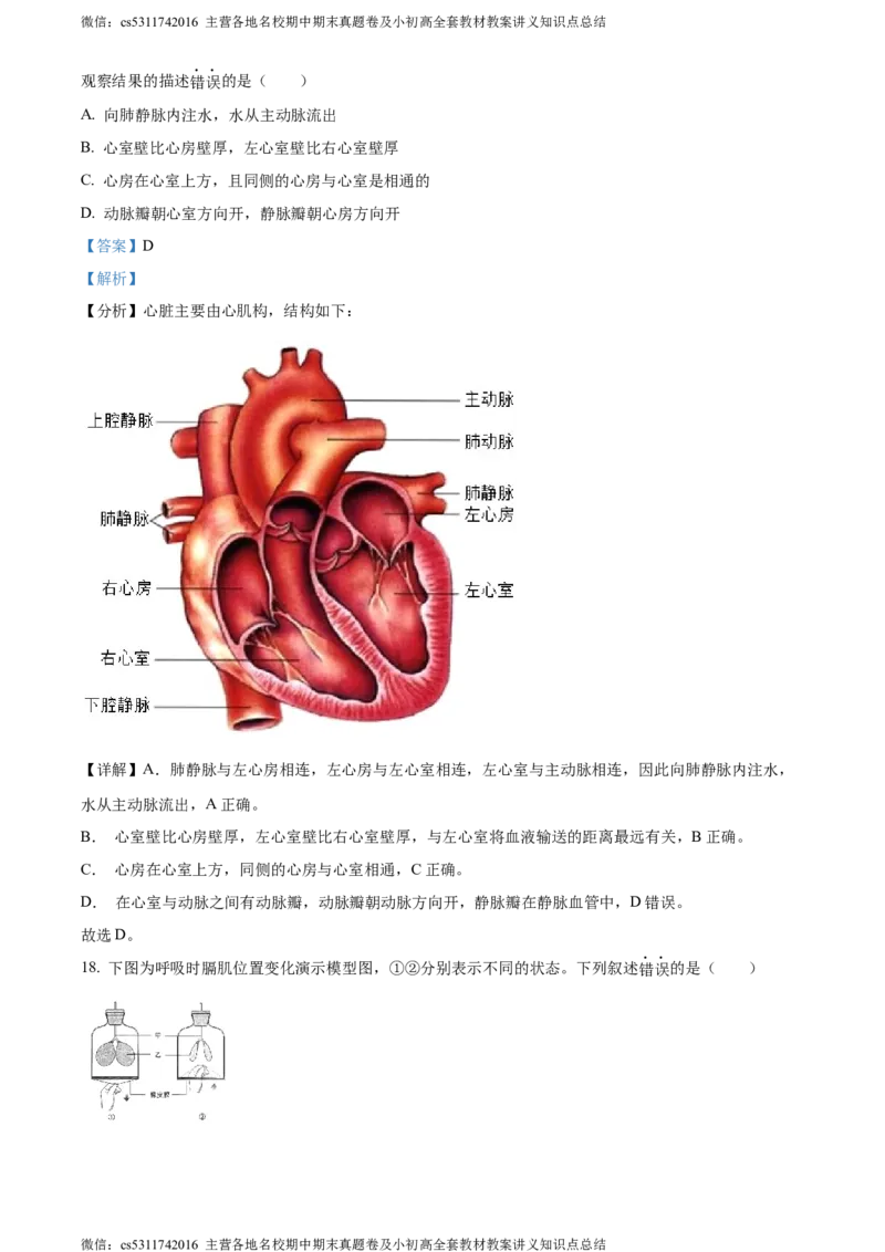 精品解析：北京市通州区2022-2023学年七年级下学期期中生物试题（解析版）(1)_北京初中期末题_C605-京七八九_B京生物七八九_北京7下生物_2022-2024_北京生物7下期中