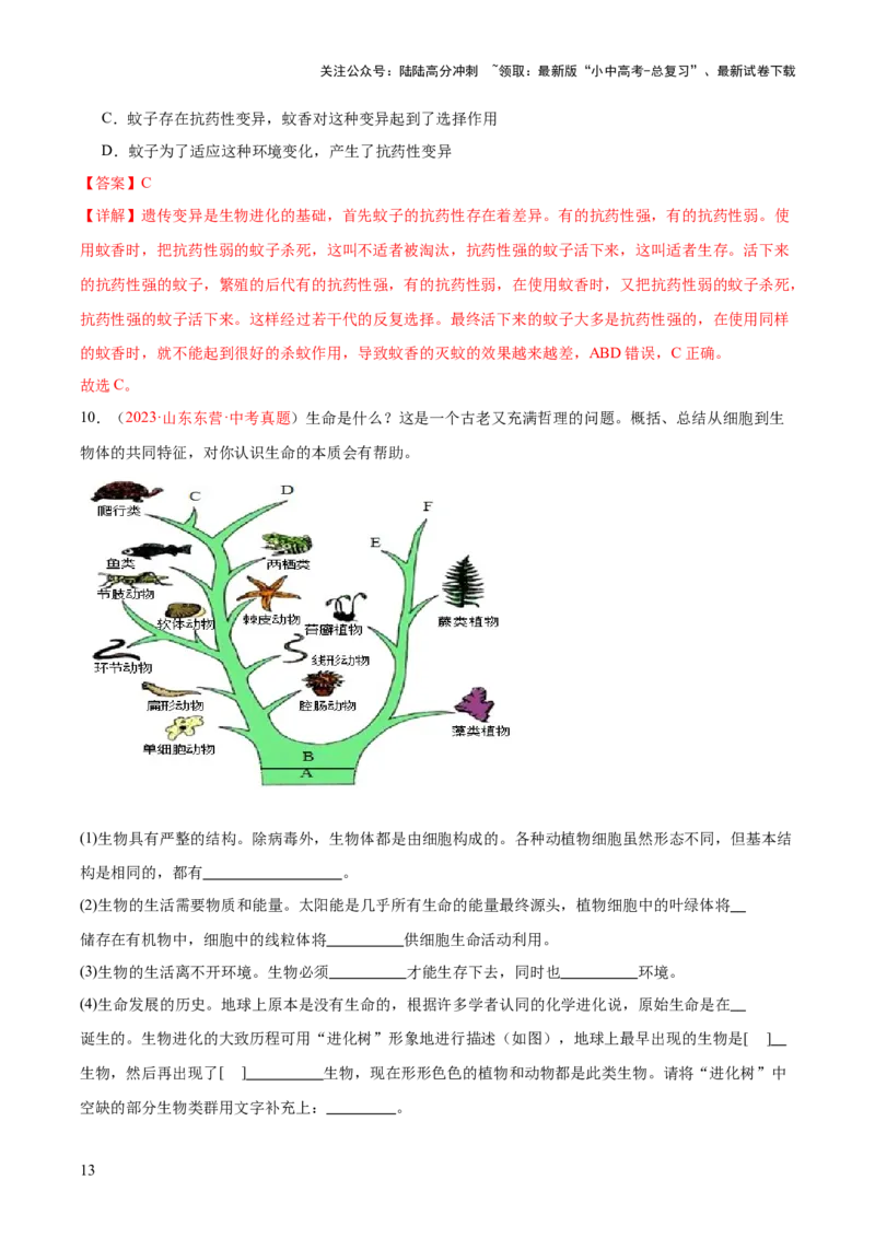 专题22生命起源和生物进化（解析版）_02中考总复习（2026版更新中）_08-生物-中考总复习_2024年中考复习资料_一轮复习_❤备战2024年中考生物一轮复习考点帮（全国通用）_练习