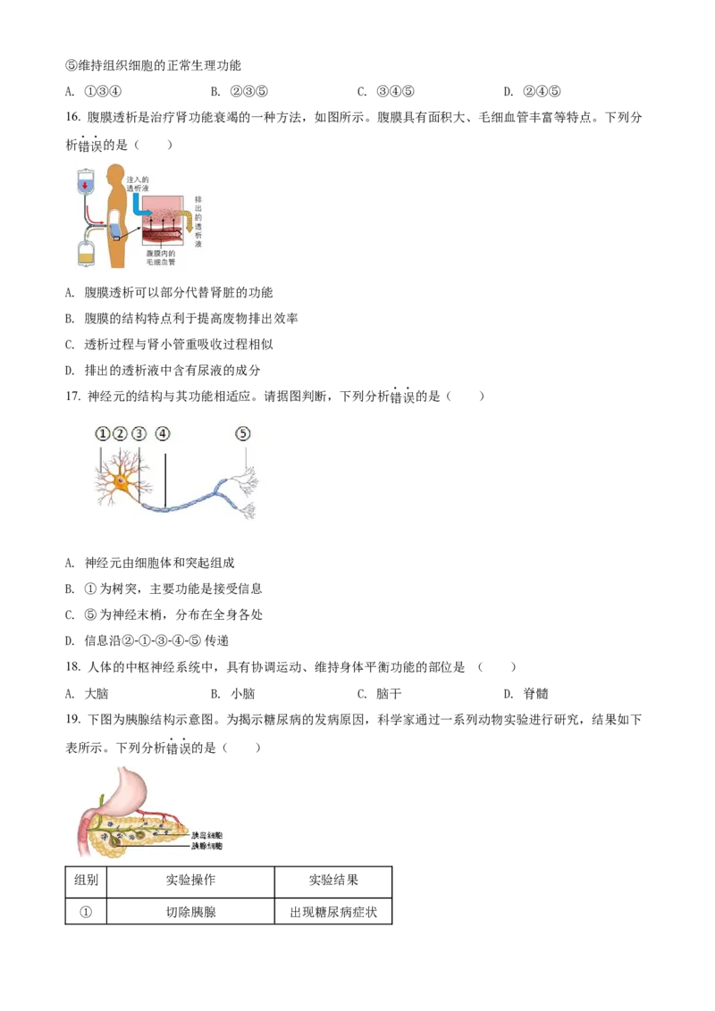 精品解析：北京市海淀区2020-2021学年七年级下学期期末生物试题（原卷版）(1)_北京初中期末题_C605-京七八九_B京生物七八九_北京7下生物_2020-2021