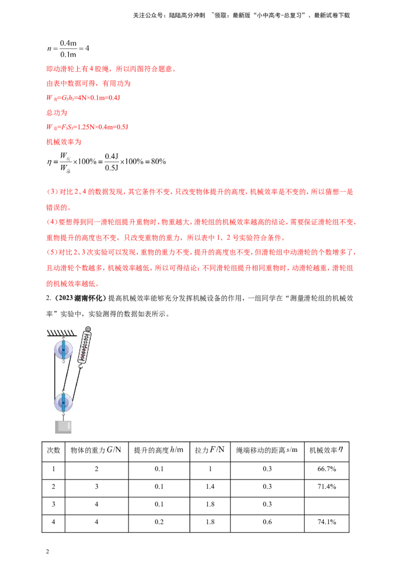 专题29探究滑轮组（含斜面）机械效率实验问题（解析版）_02中考总复习（2026版更新中）_04-物理-中考总复习_2024年中考复习资料_二轮复习