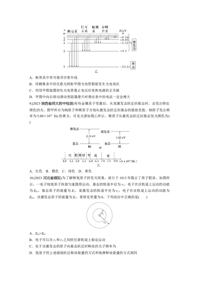 2025届高中物理一轮复习练习（含解析）：第十六章　第2练　波粒二象性　物质波　原子结构与玻尔理论_4.2025物理总复习_2025年新高考资料_一轮复习